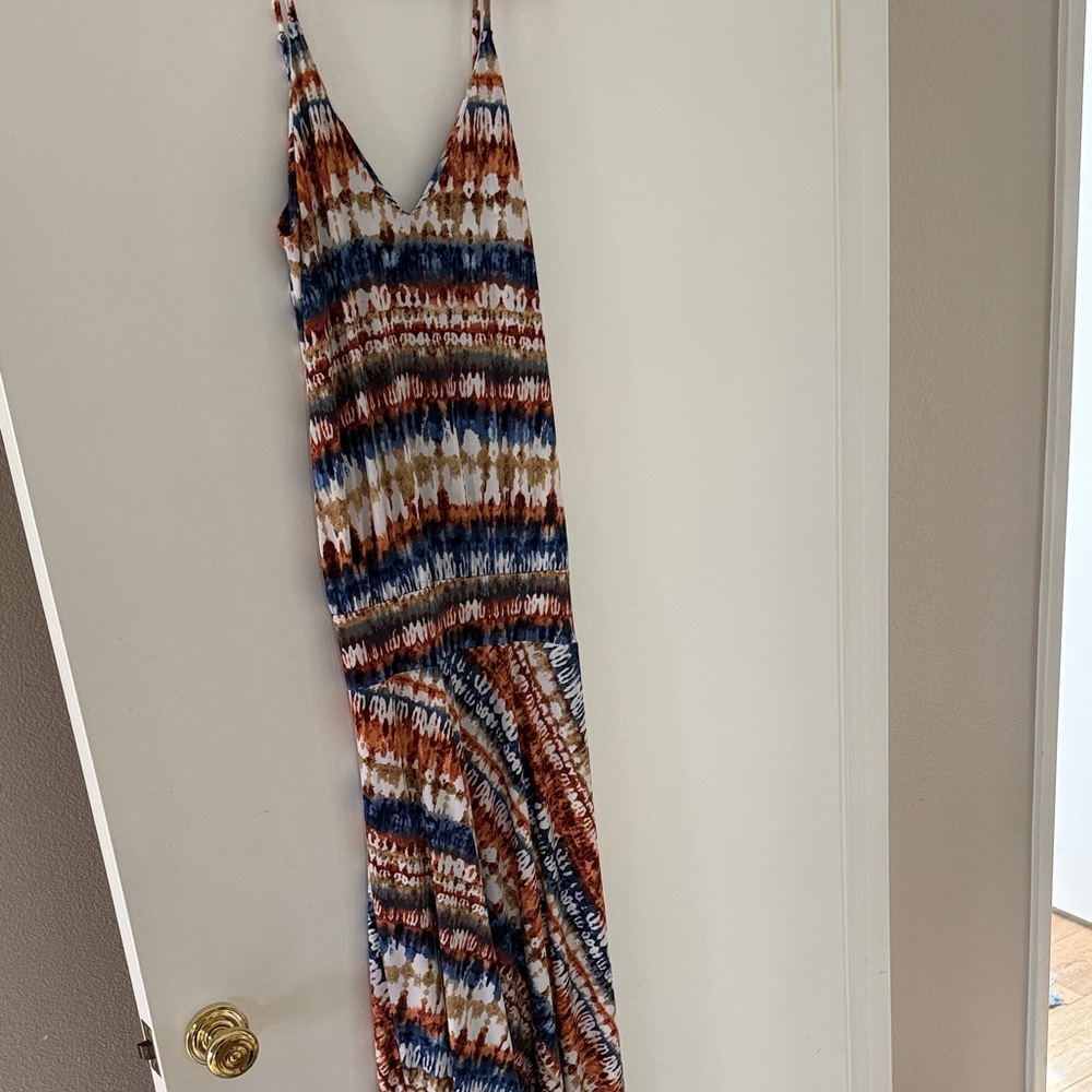 Veronica M Blue and Brown Tie-Dye Maxi Dress